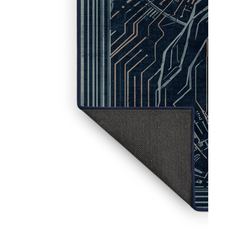 Tapis bleu moelleux moelleux à motif art déco Kelton, 4 x 6