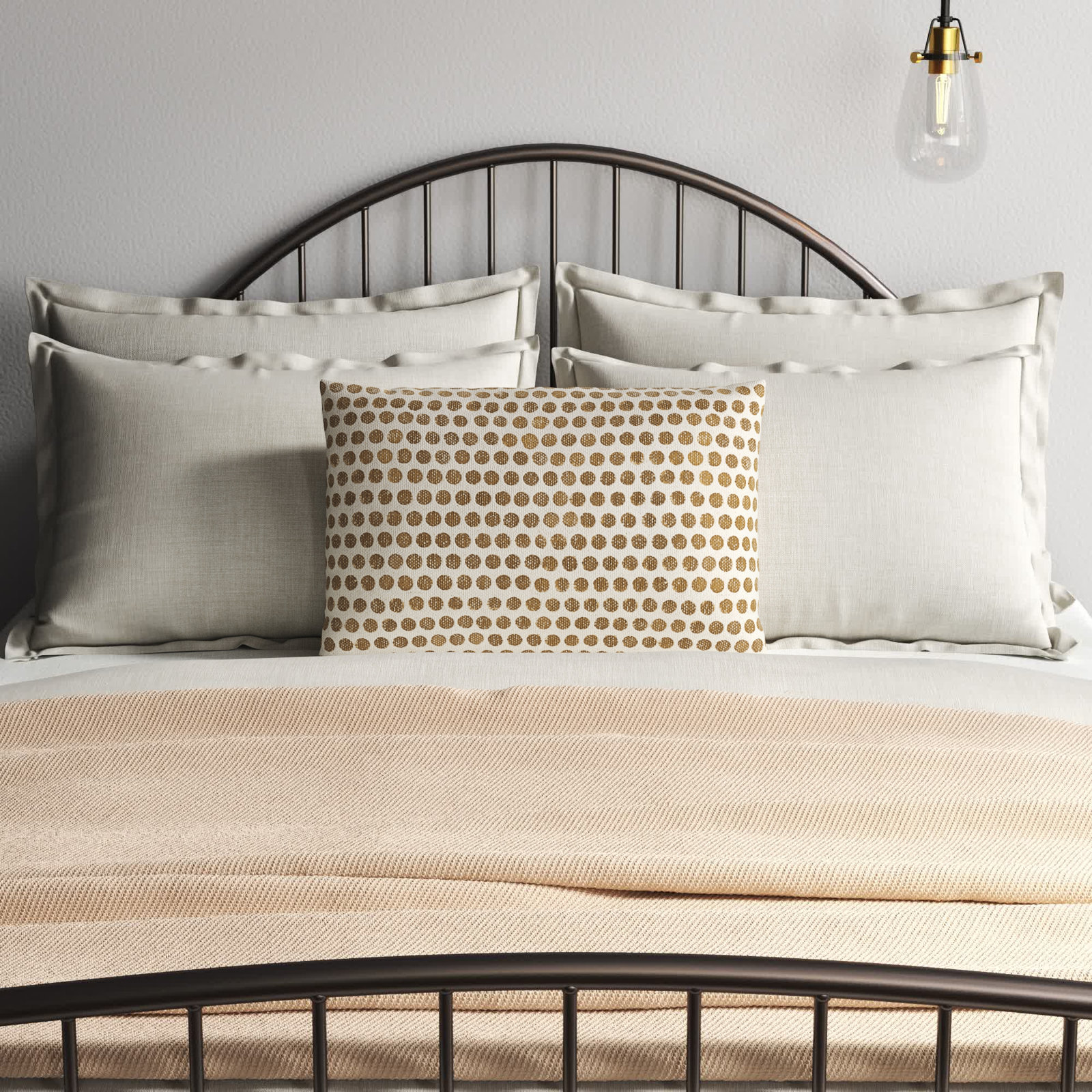 Zetta Polka Dots Cotton Throw Pillow, Light Beige/Tan, Polyester/Polyfill
