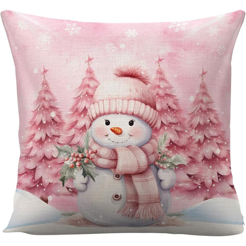 Housse de coussin rose bonhomme de neige pour canapé-lit, housse de coussin Snow Baby Xmas Tree