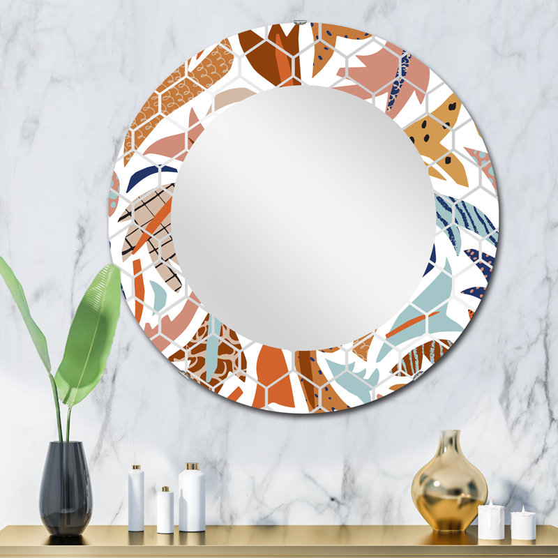 Doodles stylisés d'inspiration baroque - miroir mural bohémien et éclectique, 32 po x 32 po