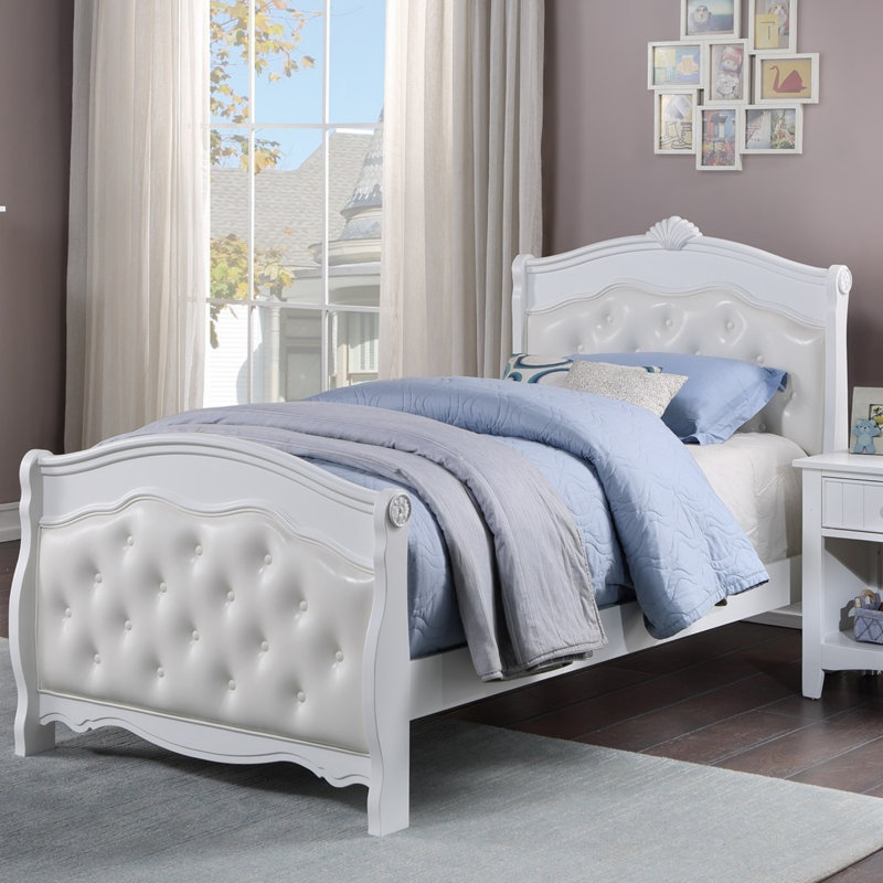 Cadre de lit blanc en similicuir avec tête de lit en contreplaqué 1pc, Blanc