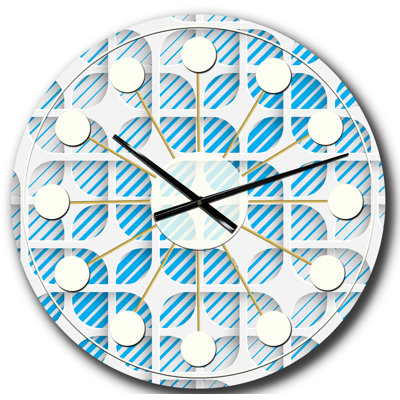 Horloge murale 3D blanche et bleue II - Mid-Century