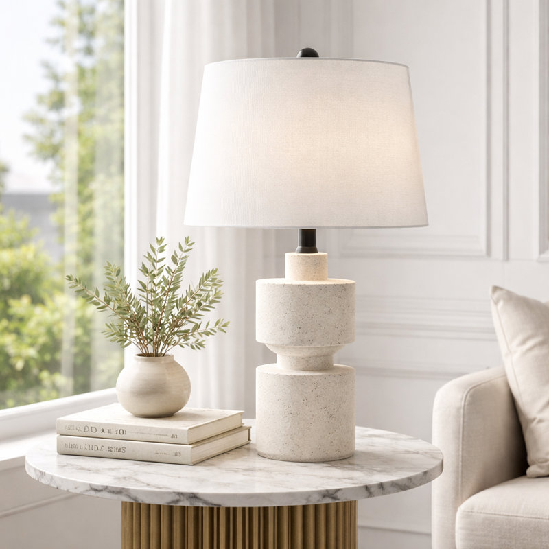 24.5" Modern Farmhouse Ivory Resin Table Lamp with 3-Way Dimmable for Bedroom Living Room Bedside Desk Nightstand 