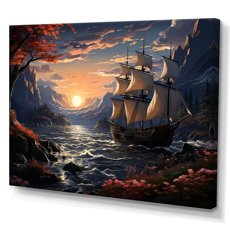 Bateau pirate au milieu de Legacy III - art mural pirate, H 12 po x l 20 po x P 1 po, Toile tendue