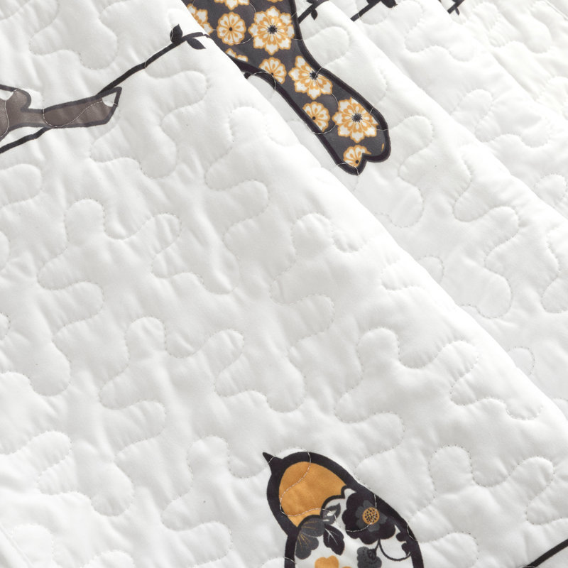 Jeté Rowley Birds, Double / double, Jaune / gris