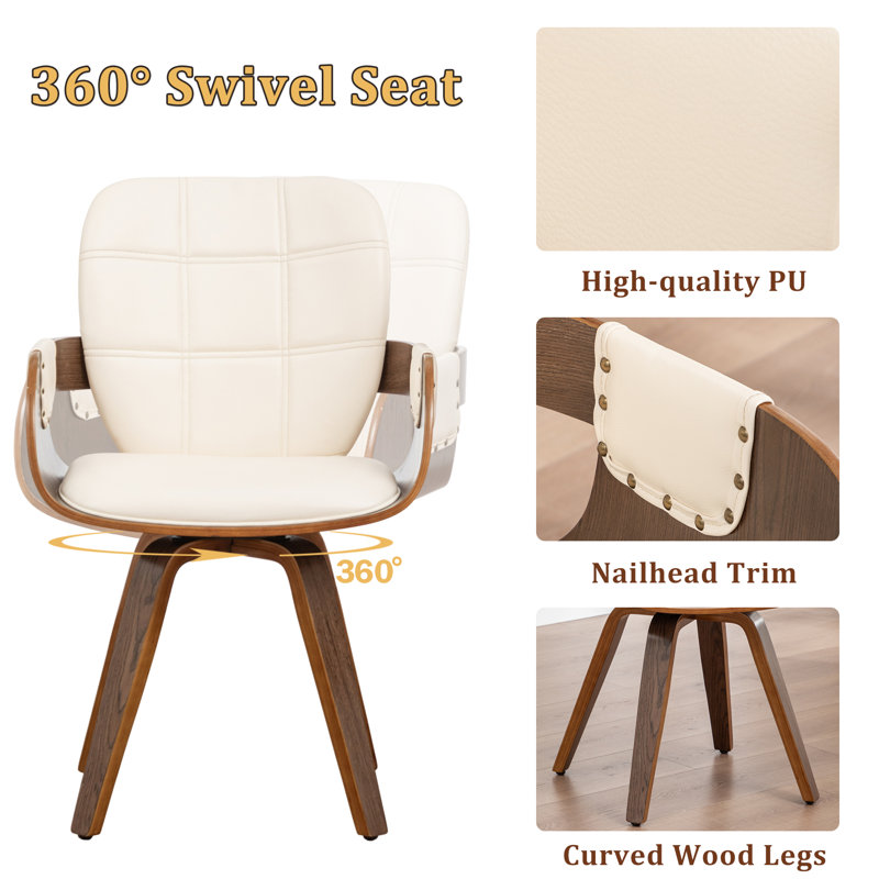 Braiden Swivel Faux Leather Dining Chair, Beige