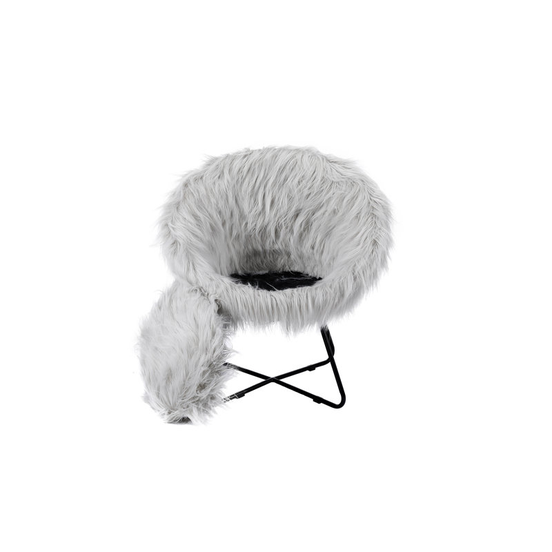 Upholstered Accent Chair, Gray Faux Fur, Black