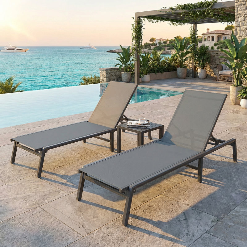 Ajoku 1 Piece Full Assembled Aluminum Foldable Chaise Lounge Chair With 5 Position Adjustable Backrest, Gray