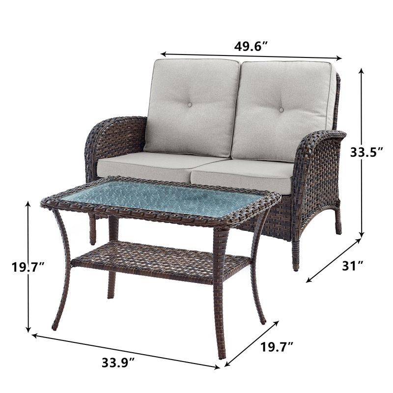 Causeuse de patio en rotin avec coussins Esquer, Beige
