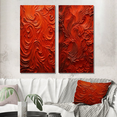 Volcanic Red Fusion Vector II - Tachisme Wall Art Living Room Set Of 2