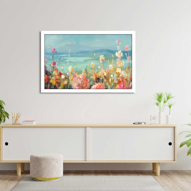 Coastal Dahlias Crop - Peinture, L 27,5 po x H 21,5 po, Cadre blanc