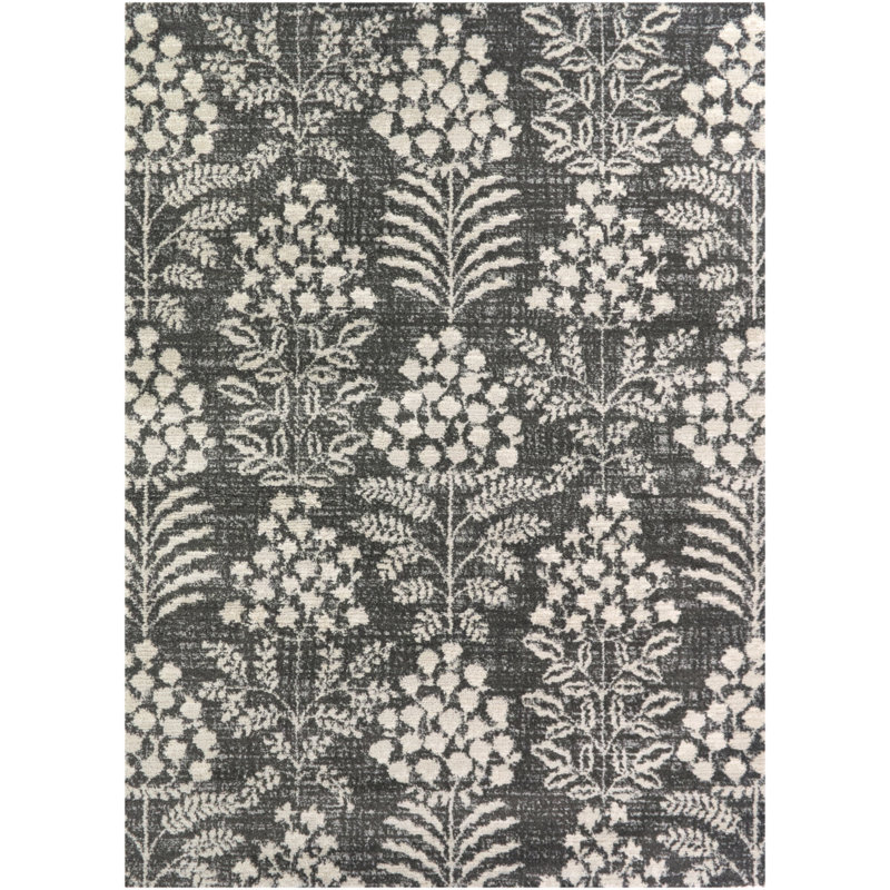 Ashbourne Charcoal/Cream Floral Transitional Area Rug, 7'10" x 10'