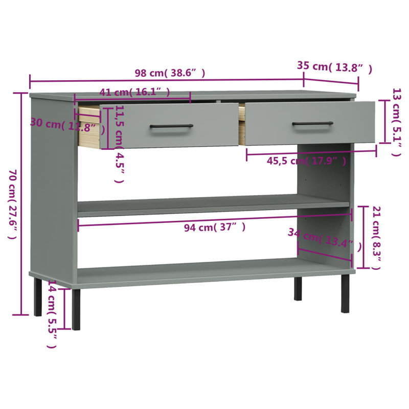 Keavni 98cm Solid Wood Console Table, Grey