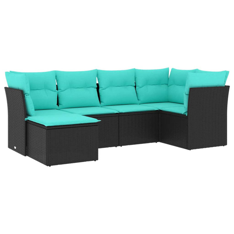  Ensemble de canapé de patio 6 pièces avec coussins en rotin de polyester noir