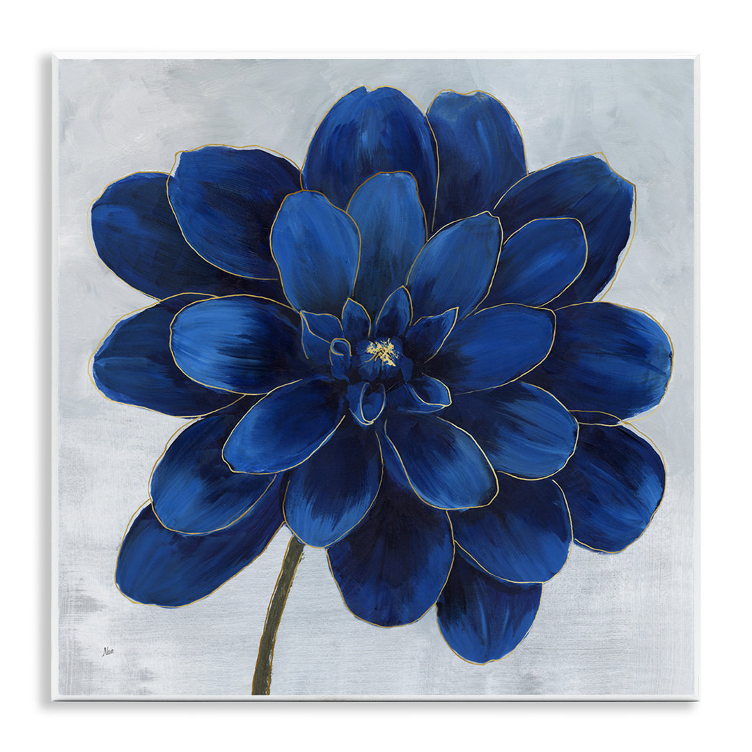 Modern Deep Blue Floral Carnation Flower Petal Outline By Nan Stupell Industries