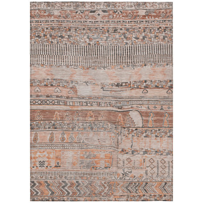 Machine Washable Indoor/Outdoor Xhevrie Terracotta Rug
