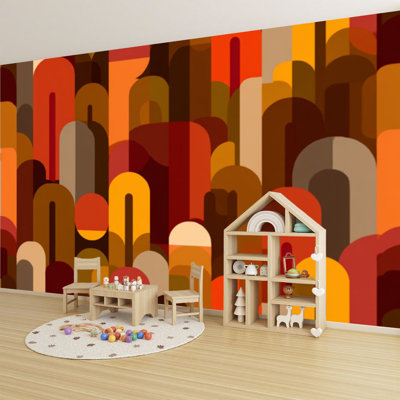Papier peint adhésif autocollant de formes abstraites aux tons chauds, tons de terre chauds, papier peint amovible H 69 po x l 96 po mural en PVC amovible pour chambre à coucher, bureau à domicile