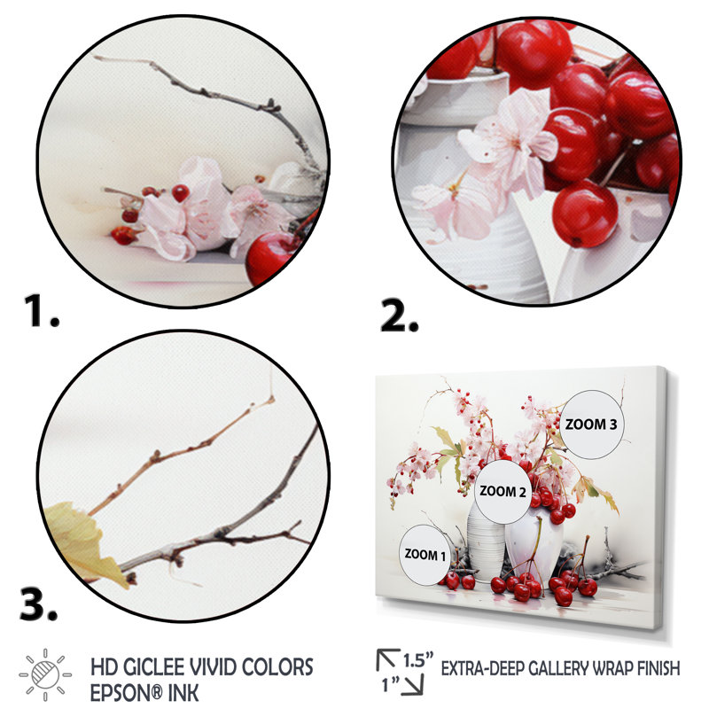 Cherry Simplicity - fruits, art mural, Cadre flottant noir, H 16 po x l 32 po x P 1 po