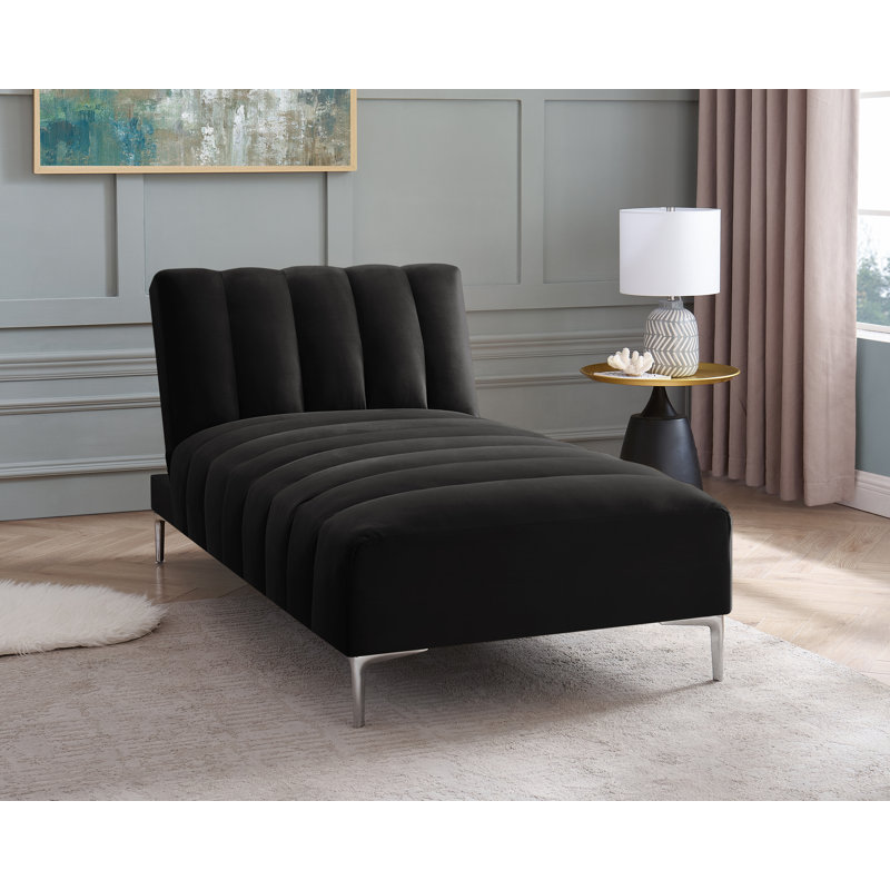 Camille Chaise Longue Daybed in Velvety Fabric, Black