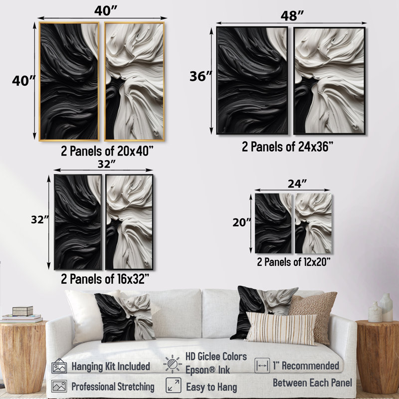 Art mural noir sur toile de rêve marbré noir et blanc IV, H 32 po x l 32 po, Reproduction encadrée sans passe-partout, Doré