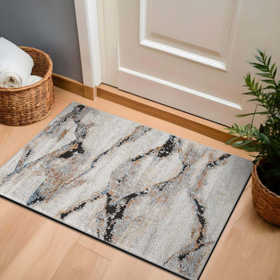 Tapis contemporain gris strié contemporain pour entrée, paillasson ou cuisine facile à nettoyer, durable, adapté aux enfants et aux animaux de compagnie 2 pi x 3 pi