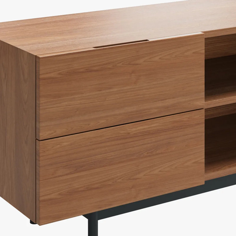 Mid-Century Modern TV Stand, Pre-Assembled, Brown, 21.65"H x 78.74"L x 15.75"W