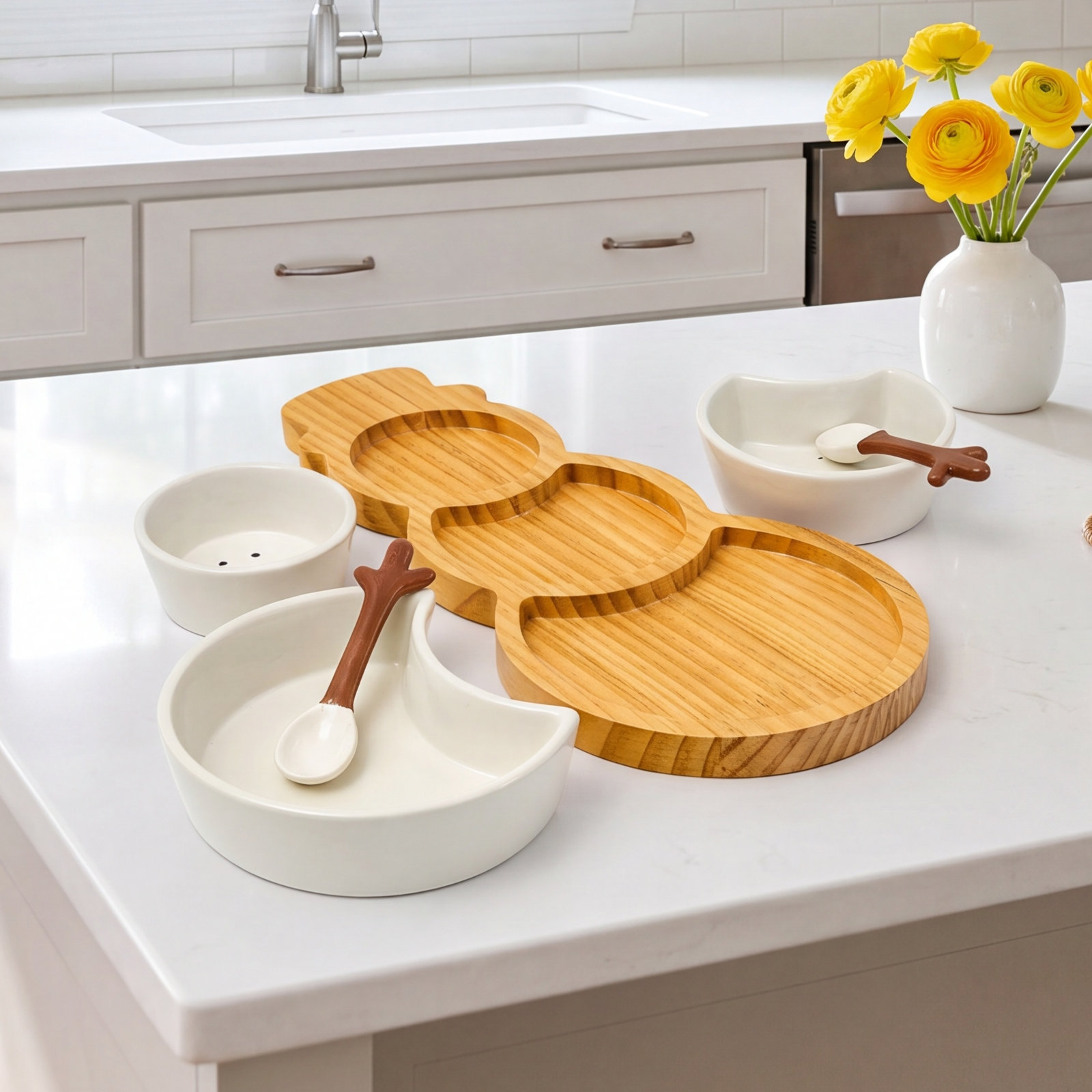 Ceramic Serving Bowl Set with Tray