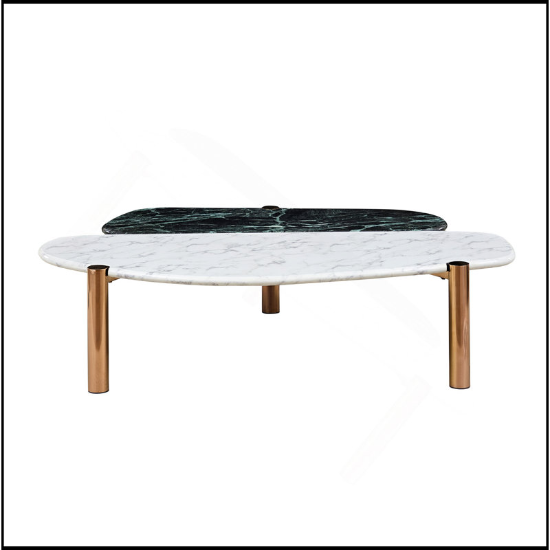 Exquisite Faux Marble Coffee Table With Stylish Gold Metal Foot For Home Decoration
