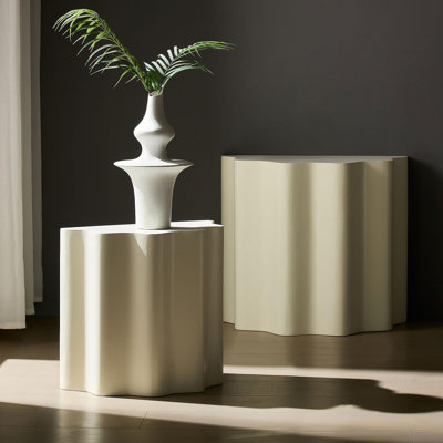 2PCS Set  Side Table,Wavy Edges Design Fiberglass Coffee Table For Living Room,Bedroom,Modern Design End Table For Apartment,No Need Assembly