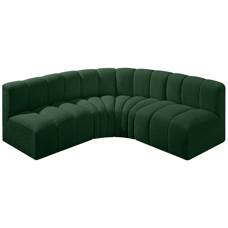 Hirah Upholstered Curved Sectional Reversible, Green Boucle Fabric
