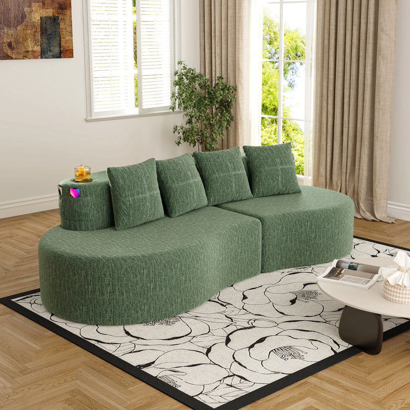 Canapé modulaire incurvé moderne 3 places, Chenille verte, Vert