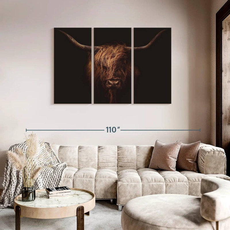 «Handsome Highland Cow on Canvas», ensemble de 3 pièces, H 48 po x l 74 po x P 1,25 po
