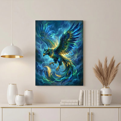 Ensemble d'un tableau sur toile représentant le Phénix mythique
