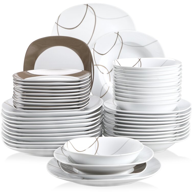 MALACASA Dinnerware Sets, 24-Piece Porcelain Square
