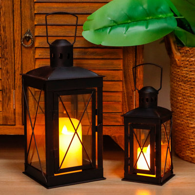 Set of 2 Decorative Candle Lantern 12'' & 8'' High Metal