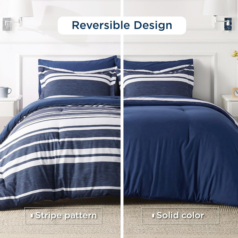 Twin Comforter + 4 Additional Pieces, Navy Striped