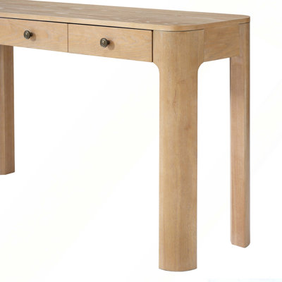 Rustic Console Table with Curved Corners for Safety, Entryway Table with 3 Concealed Drawers, Sturdy Sofa Table with Thick Legs for Hallway & Living Room