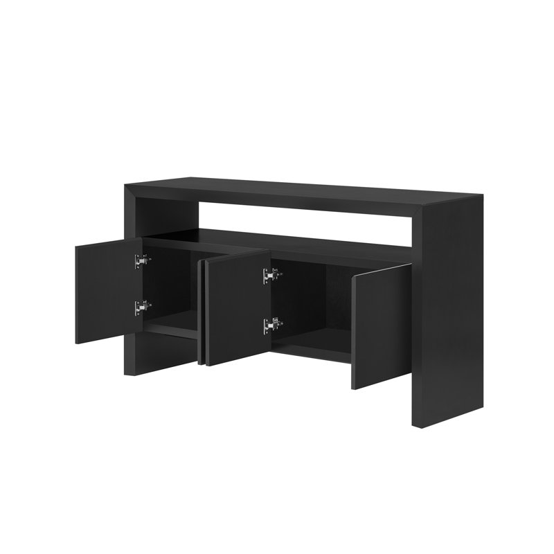 Buffet U-Style en placage de bois massif de 60 po avec portes à fermeture en douceur, rangement double, idéal pour organiser les articles essentiels dans différentes pièces U-Style, console de 60 po, minimaliste moderne, double, articles pour la maison