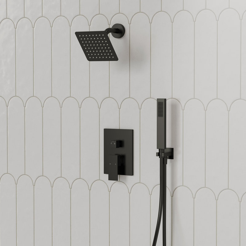 Pressure-Balanced Rainfall Shower System, High-Pressure Rain Shower Head with Handheld Spray, Matte Black
