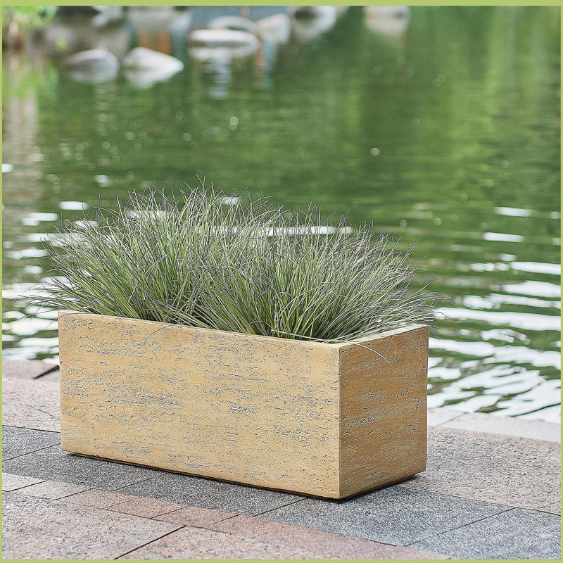 Handmade Rectangle Planter Box, 10" H x 24" W x 10" D, Beige