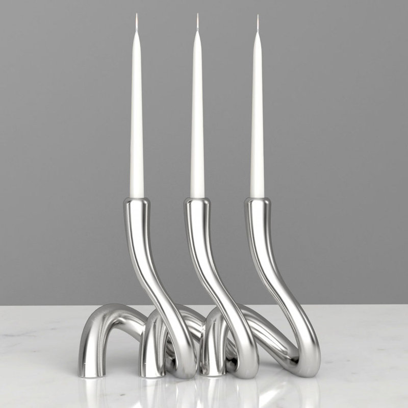 Serpente 8" Silver Aluminum Modern Candlestick