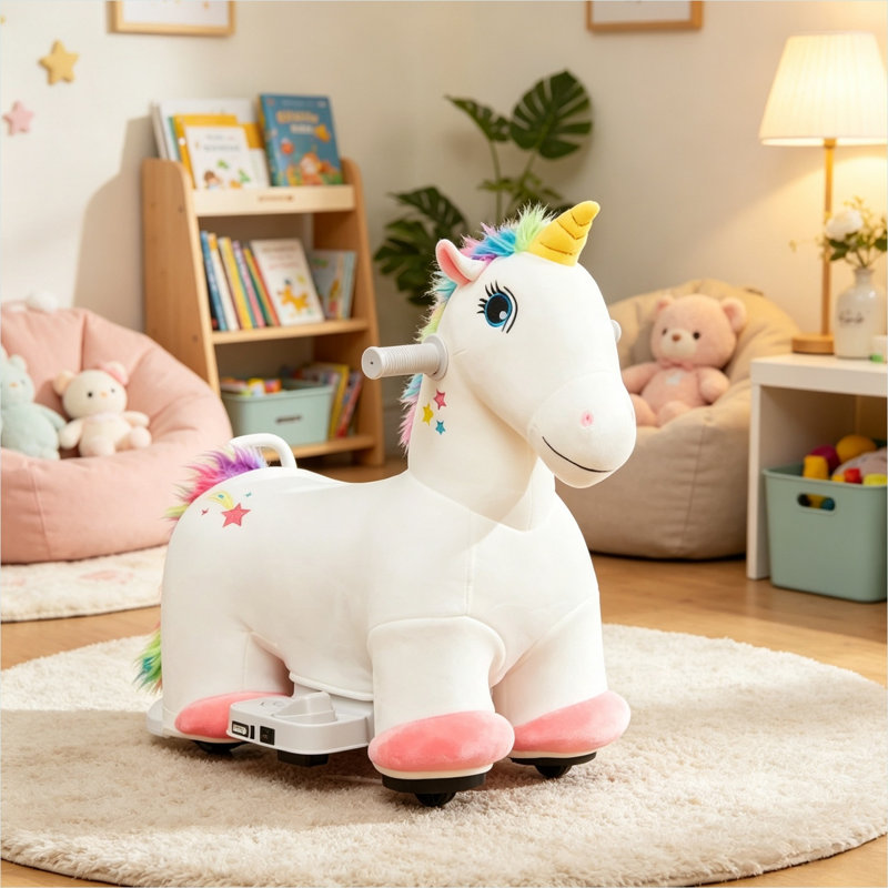 27,2 po x 13,4 po x 20,9 po Jouets pour bébé Ride-On avec 27,2 pouces de long avec un jouet en peluche licorne blanche