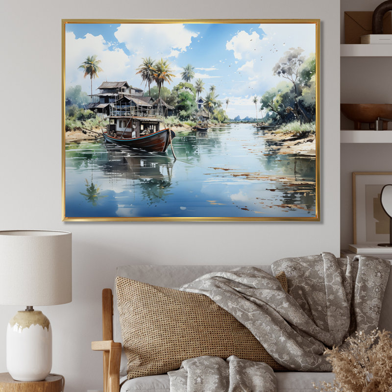 " Vietnam Mekong Delta Enchantment ", H 16 po x l 32 po x P 1 po, Cadre flottant doré