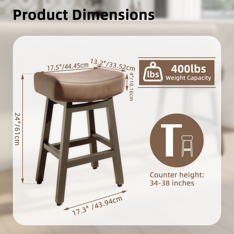 Counter Height Bar Stools Set Of 3 For Kitchen Counter Farmhouse Modern Barstools With Faux Leather Upholstered Backless Seat And Metal Legs 24 Inch Bar Chairs