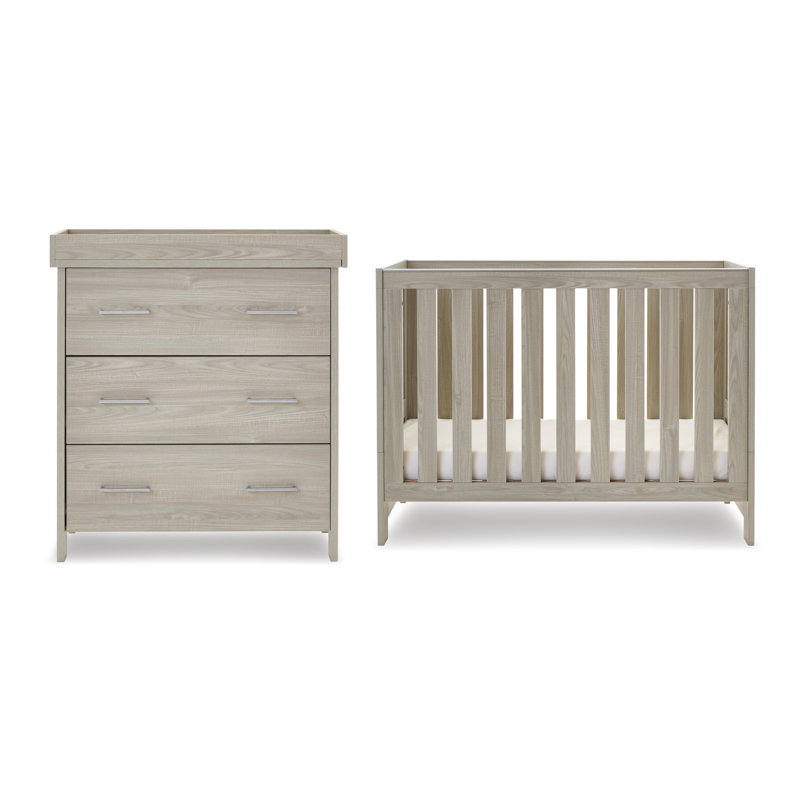 Nika Mini Cot Bed 2-Piece Nursery Furniture Set, Grey