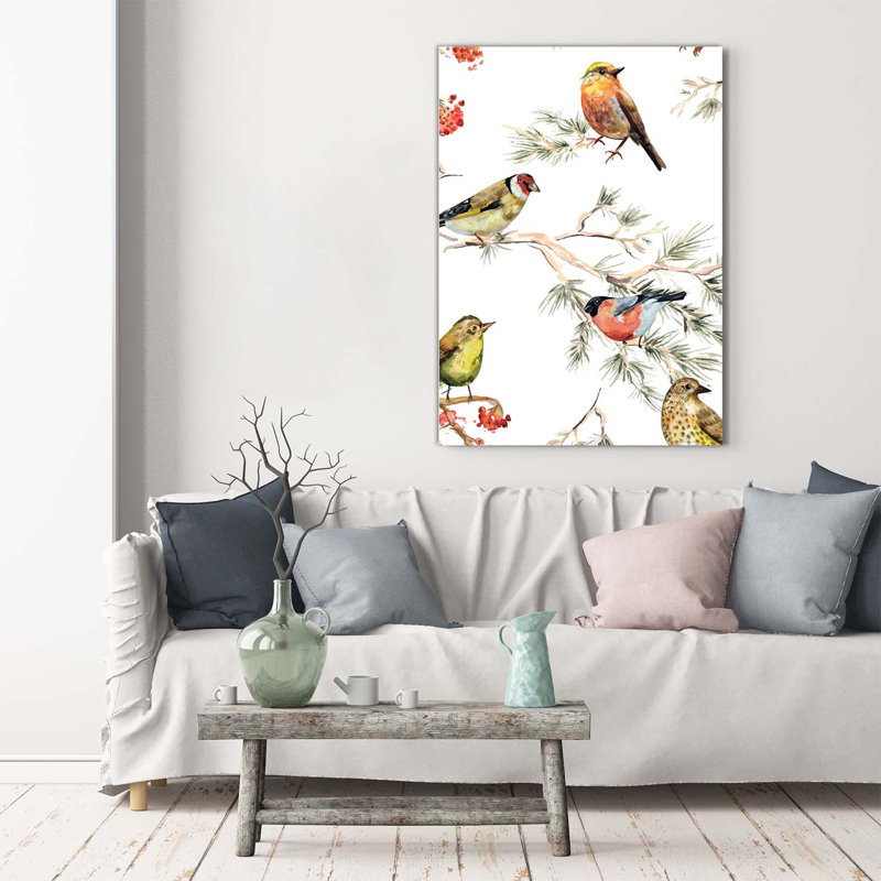 Birds And Conifers - Wrapped Canvas Print