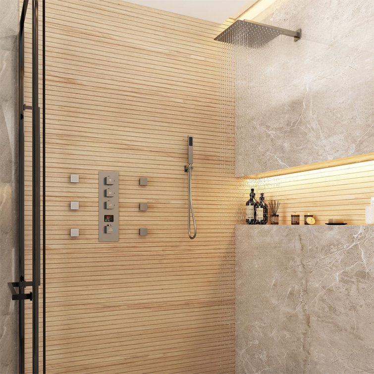 12 Inch Rainfall Thermostatic Shower System with Body Spray and Temperature Display
