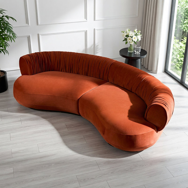 Canapé d'angle incurvé pour salon, revêtement en velours orange brûlé
