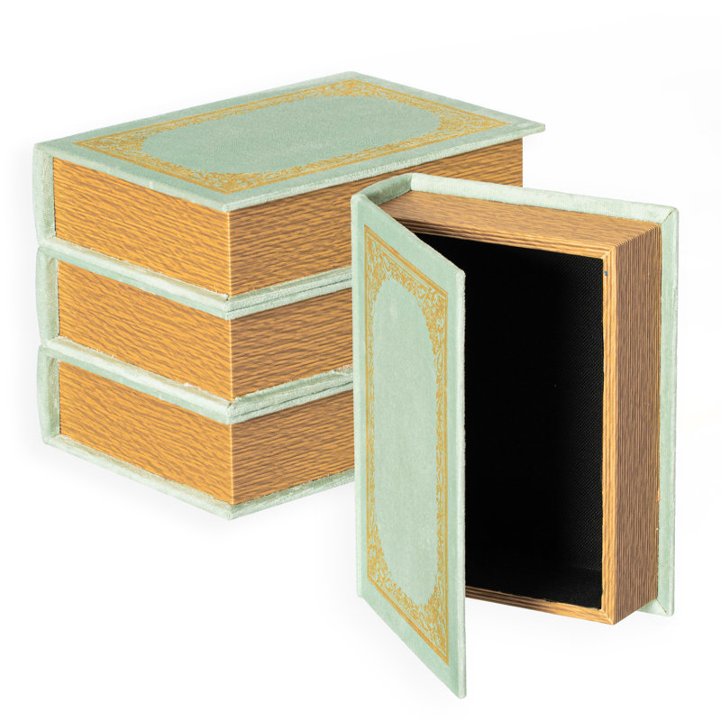 Ensemble de 4 boîtes de rangement décoratives en forme de livre rétro, vert antique, Vert antique
