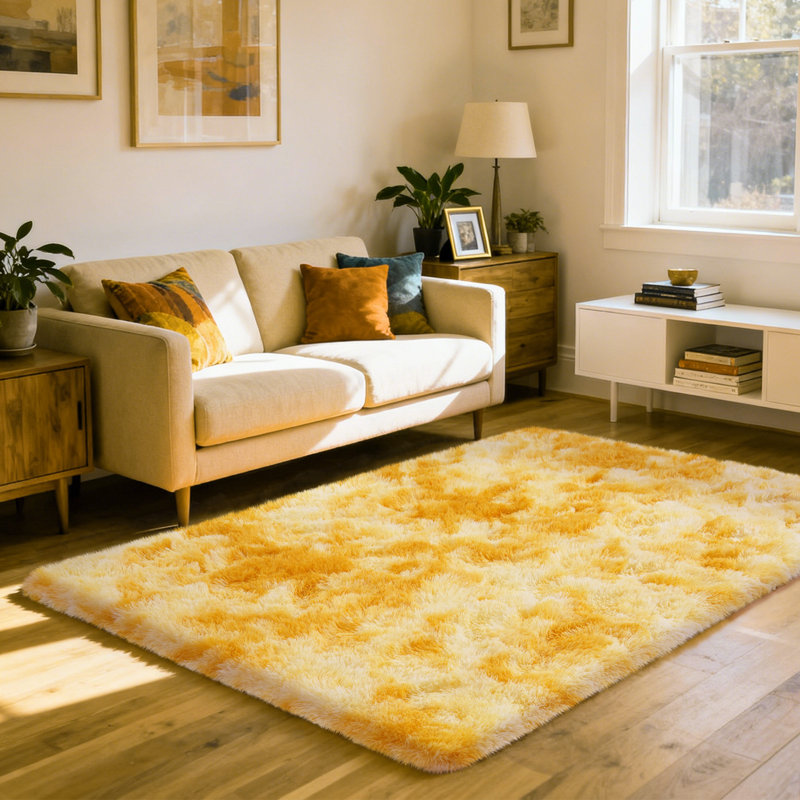 Super Soft Tie-Dyed Yellow Rug 4x6 ft, Oversized Living Room Rug, Thick Pile Rug, Fluffy Tufted Room Rug For Room Bedroom Large Cozy Fuzzy Rug Room Home Decor Aesthetic Soft Non Slip Rug Decor Aesthetic, Christmas Decor, Halloween Decor